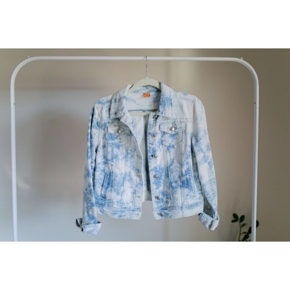 Jou Jou Jean Jacket Women's Stretch Tie Dye Denim Coat Juniors Trucker Jacket M - Picture 2 of 9